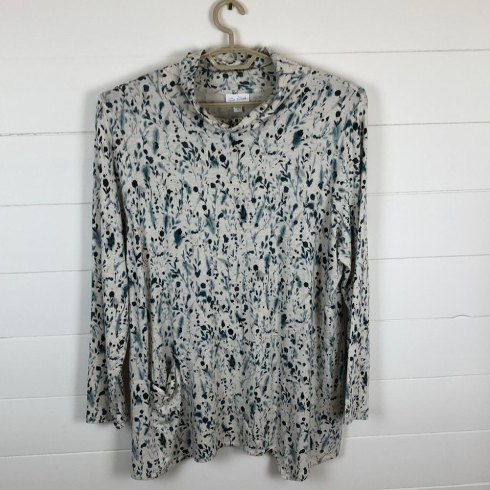 J.Jill pureJull Luxe Tencel Lyocell mock neck floral jersey knit